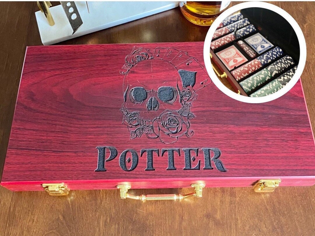 Personalized Poker Set, Custom Wood Poker Case, Poker Box Chips, Groomsmen Gift, Anniversary