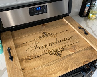 Rustic Noodle Board, Gas or Electric Stove Cover, Personalized Engraved Stove Tray, Ottoman Tray, Large Serving Tray, Custom Tray, Kitchen