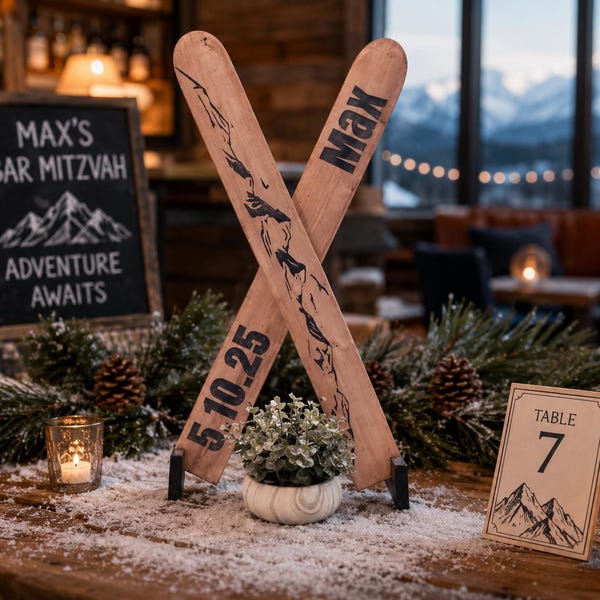 Ski Themed Bar Bat Mitzvah Centerpiece, Skiing Wedding Centerpiece, Decorative Display Apres Ski Party Decor, Winter Wedding
