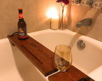 Beer And Wine Bath Caddy - Beer Bath Caddy Tray - Bath Docking Station - Gift for Him - Couples Gift - Valentines Day Gift - Beer Lover Gift