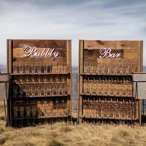 Wedding Champagne Wall, Champagne Flute Bar, Wedding Champagne Glass Holder, Rustic Wedding Glass Display, Holds Glasses Wall image 2