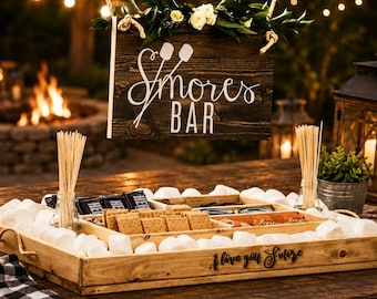 Smores Bar, Wedding Smores Station, Large Dessert Tray, Personalized Snack Holder, Bridal Shower Gift, Rustic Wedding Decor, Custom Camping