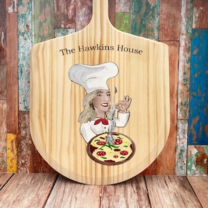 Pizza Peel, Personalized Pizza Peel, Picture on a Pizza Peel, Custom Pizza Board, Pizza Shop Decor, Pizza Paddle, Caricature pizza peel image 1