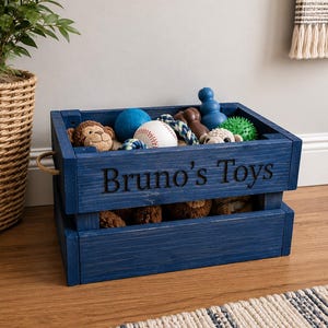 Personalized Dog Toy Box, Dog Toy Storage Bin, Custom Pet Toy Box, Wooden Dog Toy Crate, Rustic Dog Decor image 2