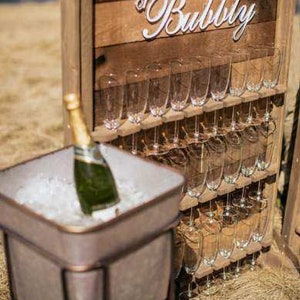 Wedding Champagne Wall, Champagne Flute Bar, Wedding Champagne Glass Holder, Rustic Wedding Glass Display, Holds Glasses Wall One Wall (27 slots)