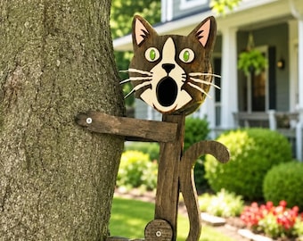 Cat Birdhouse, Cat Face Birdhouse, Funny Birdhouse, Animal Face Birdhouse, Yard Art, Garden Decor, Cat Lover Gift, Tree Art