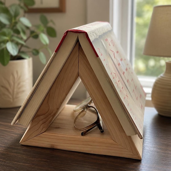 Triangle Bookstand, Triangle Book Holder, Nightstand Bookmark, Rustic Bookstand, Gift for Book Lover, Tabletop Bookstand, Office Decor