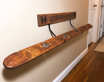 Ski Board for Shots Holder, Rustic Ski Holder, Rustic Bar Decor, Shot Board Shelf, Wall Mount *Skis NOT included!*