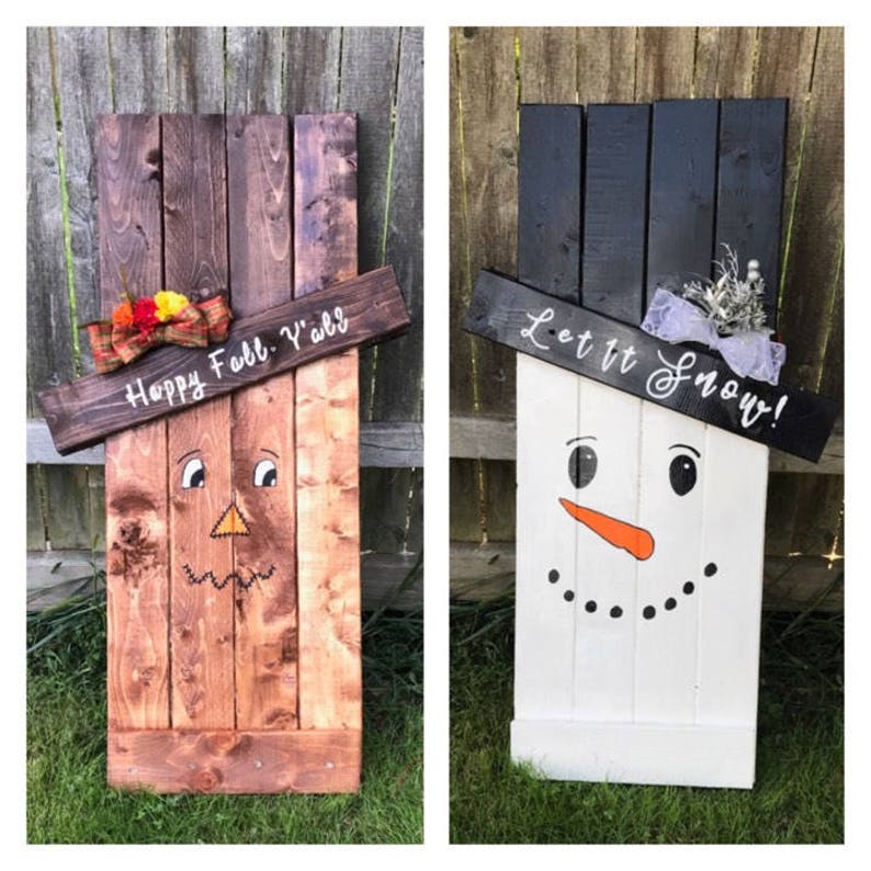 Reversible Scarecrow Snowman Fall Decorations Porch Decor | Etsy