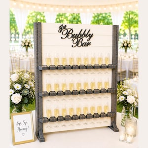 Wedding Champagne Wall, Champagne Flute Bar, Wedding Champagne Glass Holder, Rustic Wedding Glass Display, Holds 27 Glasses Per Wall