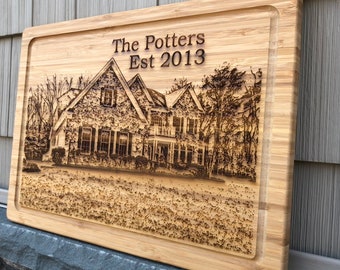 Real Estate Closing Gift, Custom Home Cutting Board, Housewarming Gift, Your Home on a Cutting Board, Home Closing Thank You Gift, Engraved