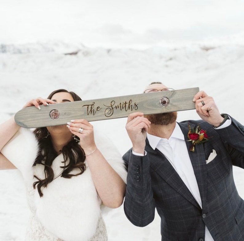 Couples Shot Board, Wedding Shot Board, Mini Ski Board for Shots, Personalized Wood Mini Shot Board, Custom Ski, 2 Person Shot Board image 3