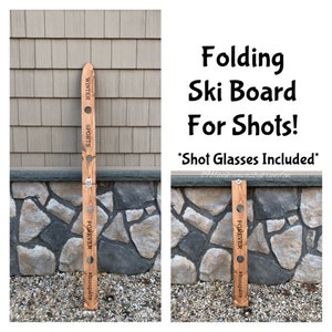 Ski Board for Shots, Personalized Folding Ski Board, Collapsible Ski Board, Personalized Rustic Shots Board, Bachelorette Bachelor Party