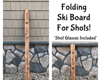 Ski Board for Shots, Personalized Folding Ski Board, Collapsible Ski Board, Personalized Rustic Shots Board, Bachelorette Bachelor Party