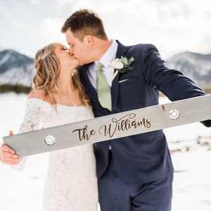 Couples Shot Board, Wedding Shot Board, Mini Ski Board for Shots, Personalized Wood Mini Shot Board, Custom Ski, 2 Person Shot Board image 2