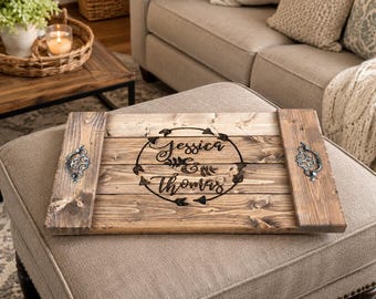 Personalized Wood Serving Tray, Rustic Farmhouse Decor, Wedding Gift