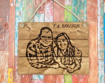 Established Sign, Personalized Wood Sign, Photo On Wood, Pallet Sign, Wedding Gift Sign, Rope Hanging Sign, Anniversary Gift, Rustic