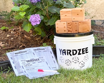 Yardzee, Yard Dice Game, Lawn Game Yard Games, Wedding Reception Game, BBQ Games, Family Fun *Bucket, Score Sheets & Marker Included*