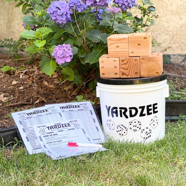 Yardzee, Yard Dice Game, Lawn Game Yard Games, Wedding Reception Game, BBQ Games, Family Fun *Bucket, Score Sheets & Marker Included*