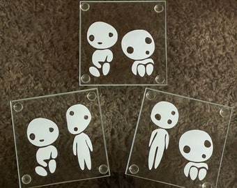 Forest Spirit Kodama Princess Mononoke Glass Coaster Set (set of 3)