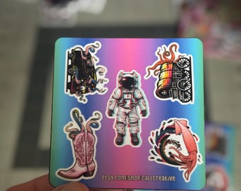 Trippy Surreal Sticker Sheet Psychedelic Sci Fi Cowboy Astronaut Mini Vinyl Stickers Weird Art Collectible