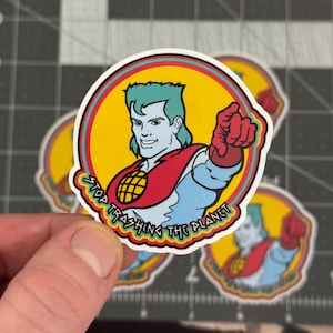 Captain Planet Stop Trashing the Planet Die Cut Sticker, Eco Friendly Cartoon, Waterproof Laptop and Water Bottle Decor, 90s Nostalgia Gift