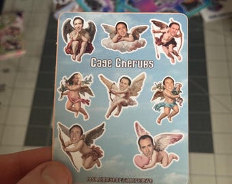 Nicolas Cage Cherub Sticker Sheet Funny Meme Art Mini Vinyl Stickers Pop Culture Collectible