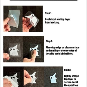 Easy-to-apply three-part vinyl decal with backing and transfer layer for clean placement.