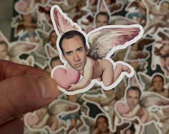 Nicolas Cage Cherub Sticker Pack Funny Meme Art 5 Piece Vinyl Die Cut Set Waterproof Laptop Water Bottle Gift