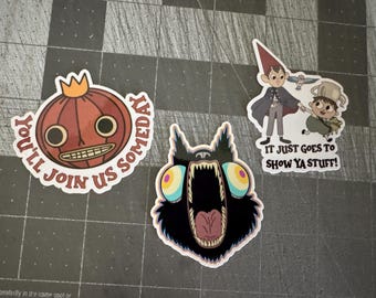 Paquete de 3 pegatinas de pared de Over the Garden: Enoch, la Bestia, Wirt, Greg, Beatrice, OTGW (Over the Garden) - Juego de pegatinas troqueladas