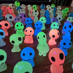 Glow-in-the-Dark Kodama Forest Spirit Set: Blacklight Reactive Ghibli Decor