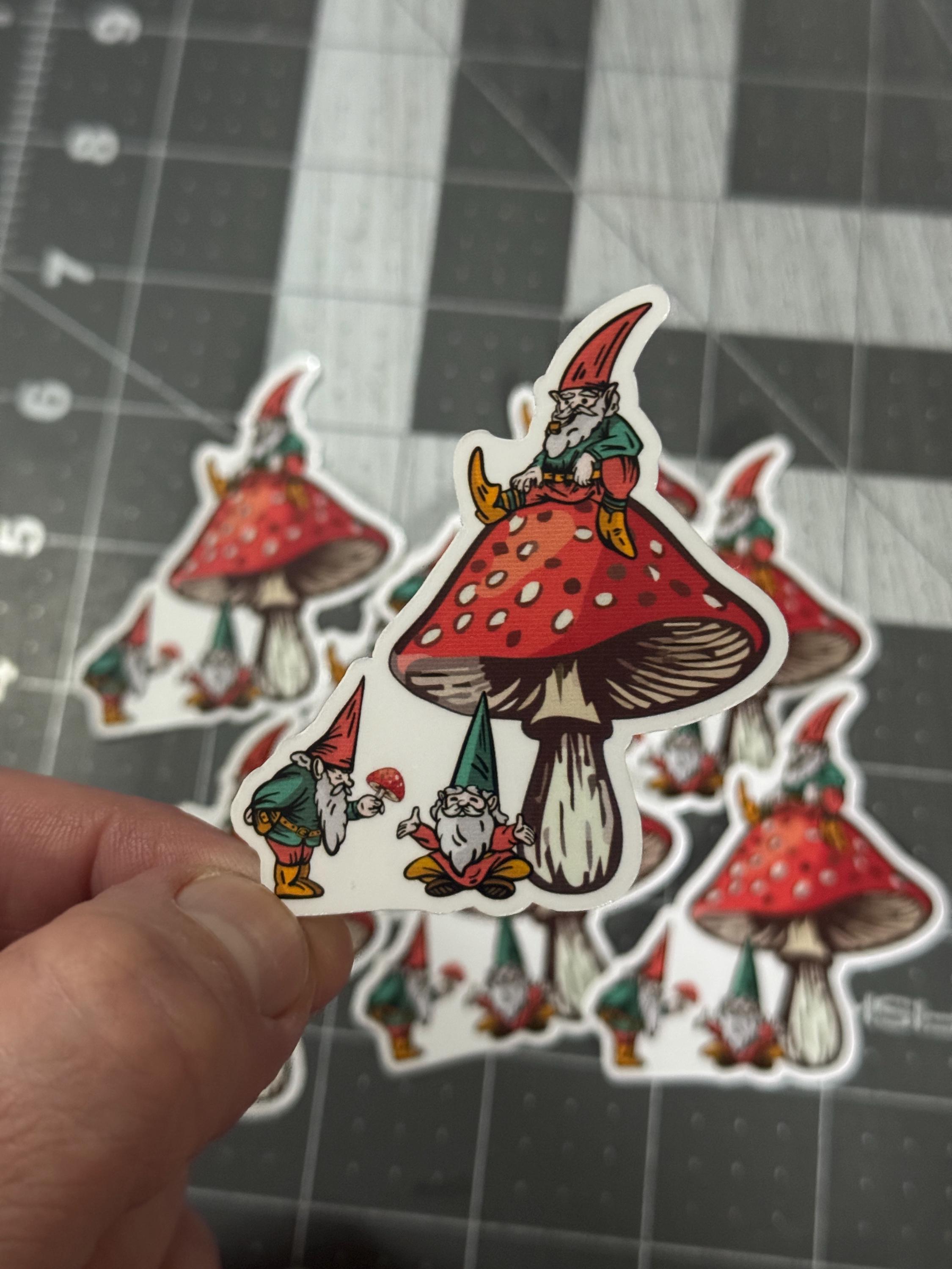 Goblincore Gnome Sticker, Mushroom Gnome Die Cut Sticker, Forest Fantasy Vinyl Decal, Cottagecore Aesthetic, Free Shipping