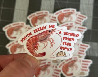 Shrimp Fried Rice Meme Die Cut Sticker Funny Food Joke Waterproof Vinyl Laptop Car Sticker