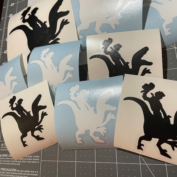 Cowboy Riding Dinosaur Raptor Vinyl Decal Sticker