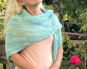 Easy Knit Ripple Shawl Pattern, Wavy Crescent Shawl (PDF Pattern)