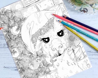 Holiday Alpaca Coloring Page, Llama art,  Coloring pages for adults and kids