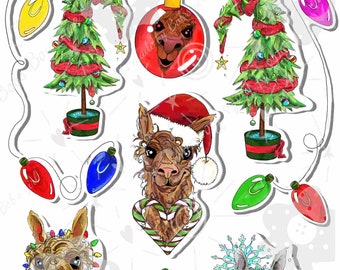 Holiday Alpaca Stickers, whimsical art stickers