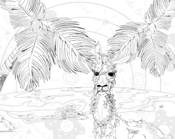 Aloha Alpaca Coloring Page, Llama art,  Coloring pages for adults, Coloring pages for kids*DIGITAL DOWNLOAD ONLY*