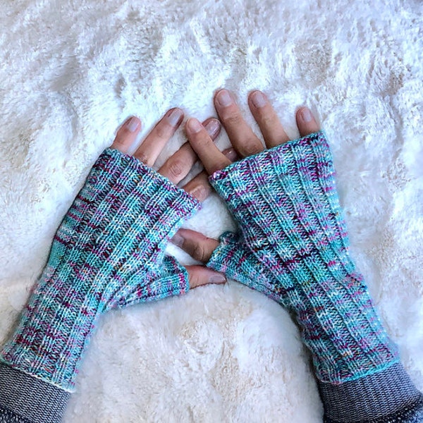 Knitting Pattern Ribbed Fingerless Mitts knit pattern DIGITAL DOWNLOAD ONLY