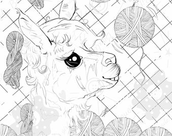 Alpaca Yarn Coloring Page, adult coloring page, coloring book, children's coloring page *DIGITAL DOWNLOAD ONLY*