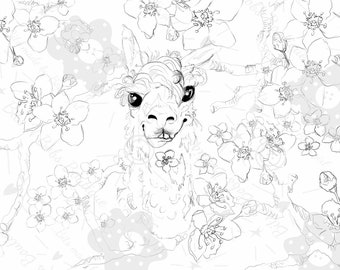 Flower Bouquet Alpaca Coloring Pages 4 Pack, Llama art,  Coloring pages for adults, Coloring pages for kids *DIGITAL DOWNLOAD ONLY*