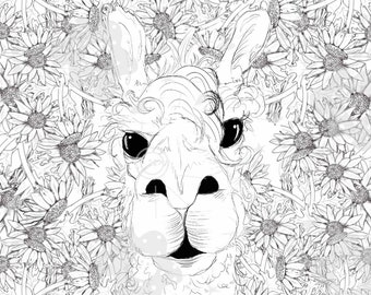 Daisy Daze Coloring Page, Llama art,  Coloring pages for adults, Coloring pages for kids *DIGITAL DOWNLOAD ONLY*