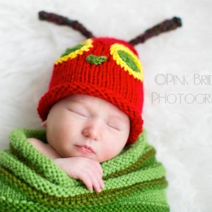 Very Hungry Caterpillar Baby Swaddle Sack and Hat Easy Knit Pattern