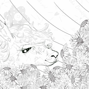 Daisies Alpaca Coloring Page, Llama art,  Coloring pages for adults and kids
