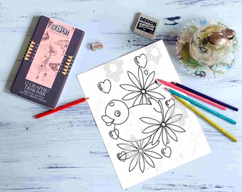 Coloring Page: Cutie Daisy Rubber Ducky (PDF Download)
