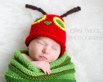 Knitting Pattern Very Hungry Caterpillar Cocoon, Swaddle Sack and Hat Knit Pattern DIGITAL DOWNLOAD