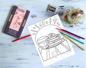 Coloring Page: Cutie Strawberry Pancake Stack (PDF Download)