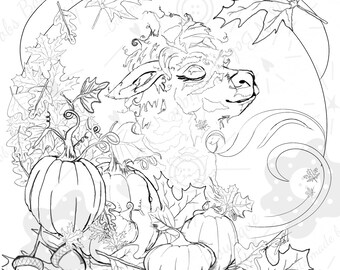Fall, Autumn, Pumpkin Alpaca Coloring Page, Llama art,  Coloring pages for adults,*DIGITAL DOWNLOAD ONLY*