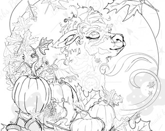 Pumpkin Alpaca Coloring Page, Llama art,  Coloring pages for adults and kids