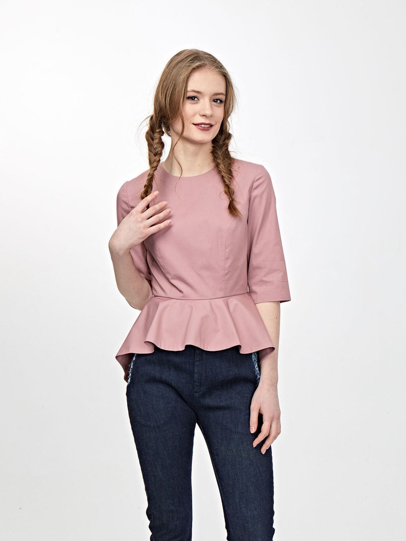 Karenina Top elbow sleeve women cotton elegant everyday wear bridal party outfit peplum casual woman black friday sale cyber week sale